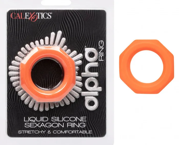 CalExotics Male Sex Toys Alpha Liquid Silicone Sexagon Ring Orange