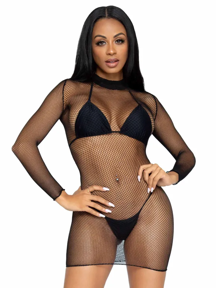Leg Avenue Male Sex Toys Ultra Net Long Sleeve High Neck Mini Dress One Size Black Leg Avenue Male Sex Toys Ultra Net Long Sleeve High Neck Mini Dress One Size Black