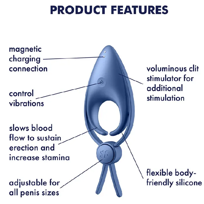 Satisfyer Sniper ADJUSTABLE Vibrating Cock Ring USB Couples Stamina Aid Blue | Satisfyer Couples