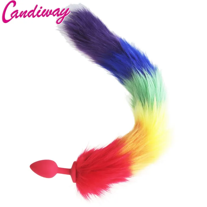 Rainbow Fox Tail silicone Furry Anal Plug Pik A Pleasure Anal