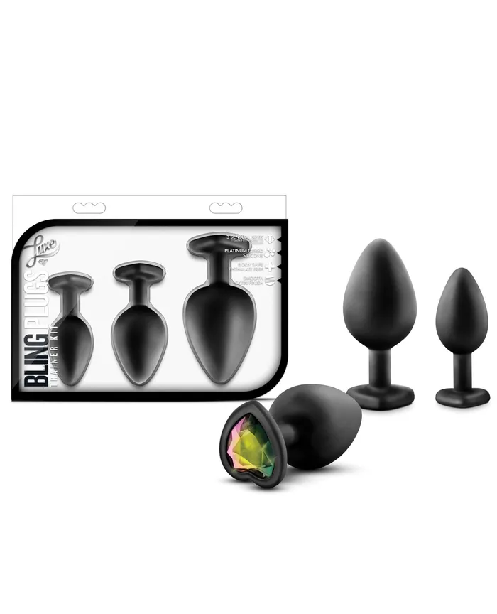 Anal Luxe Blush Luxe Bling Plugs Training Kit Black wRainbow Gems