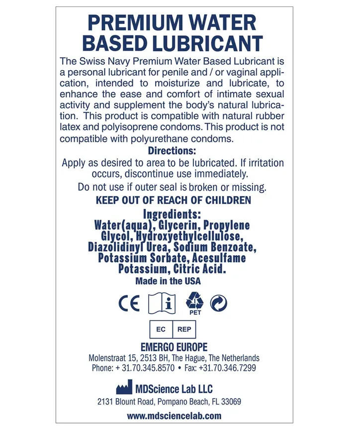 Vibrators | Swiss Navy Swiss Navy Water Based Lube - 4 oz